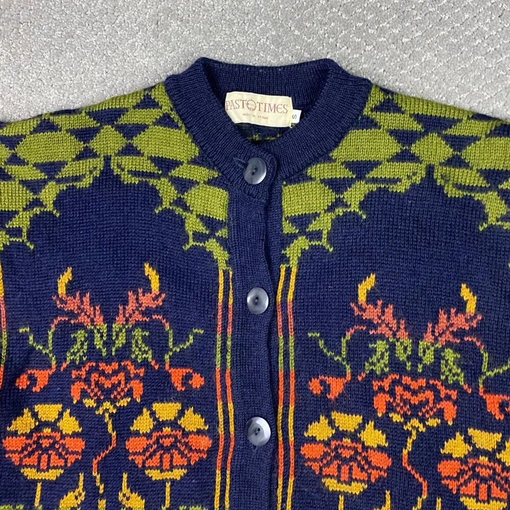 Vintage Past Times Cardigan Sweater Women's Small Floral Knit Wool Made in UK - Picture 2 of 11